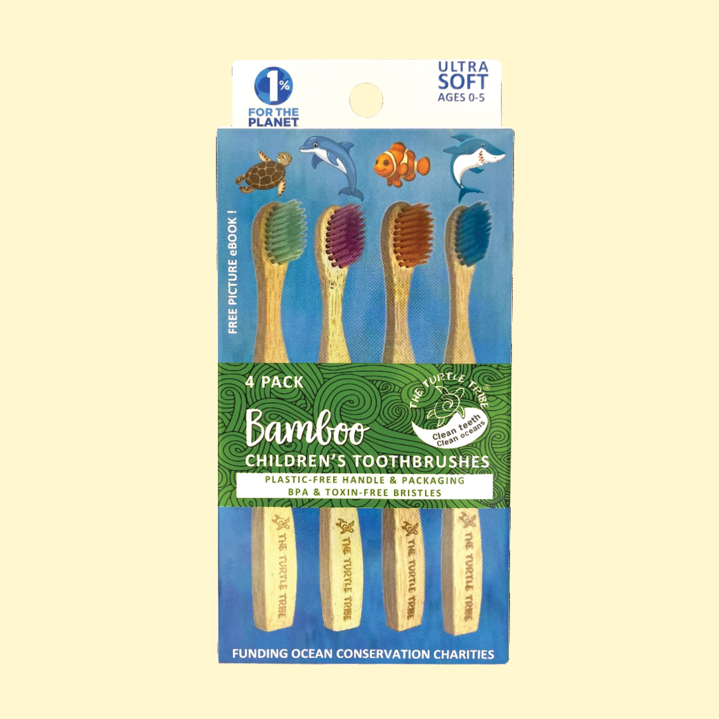 Turtle Tribe Kids Bamboo Toothbrushes 4-pack