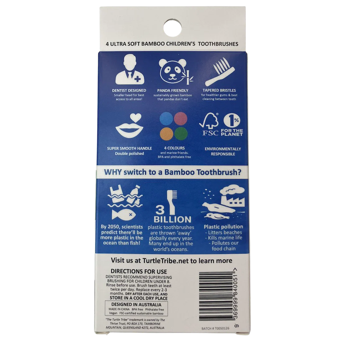 Turtle Tribe Kids Bamboo Toothbrushes 4-pack