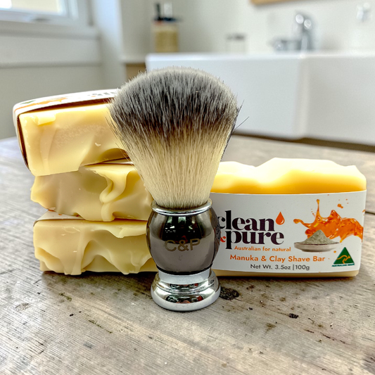 4x MANUKA & CLAY SHAVE BARS WITH 'FREE' SHAVING BRUSH